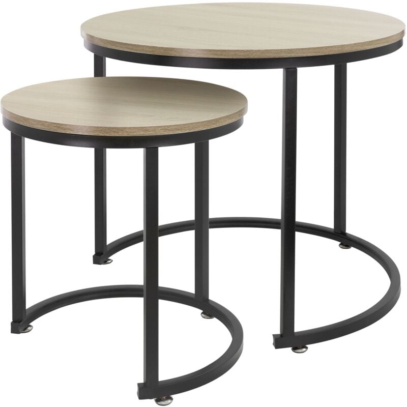 foto del prodotto ml design set di 2 tavolini da caff salotto soggiorno divano sovrapponibili rotondi 40x44 60x52 cm cm tavoli d appoggio impilabili in mdf