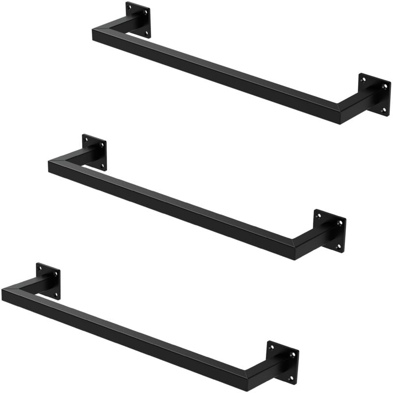 foto del prodotto ml design set di 3 appendiabiti porta asciugamani attacco a parete 60x12 cm in acciaio nero per bagno cucina soggiorno balcone camera da letto