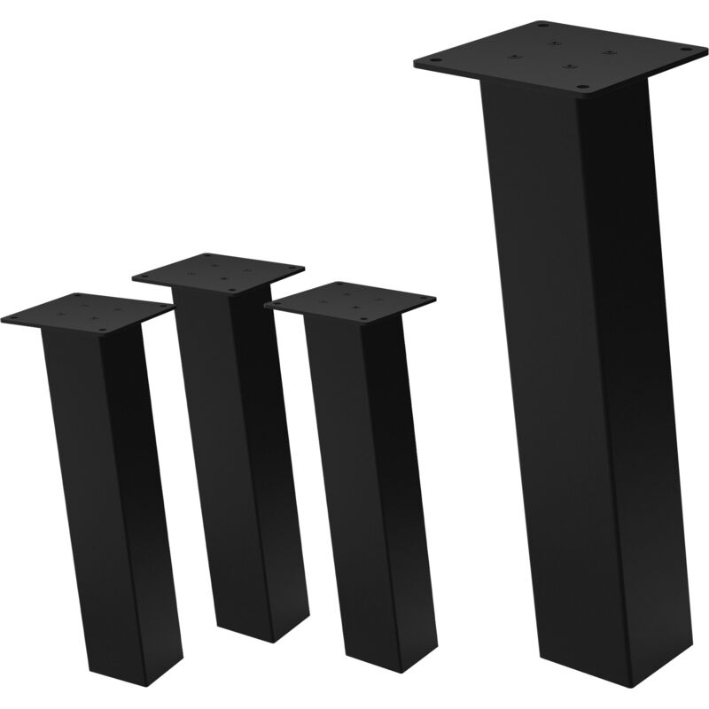 foto del prodotto ml design set di 4 gambe per tavolo inclinate a 42 cm nero lucido in acciaio verniciato a polvere forma a i profilo 8x8 cm con inclinazione di 96 