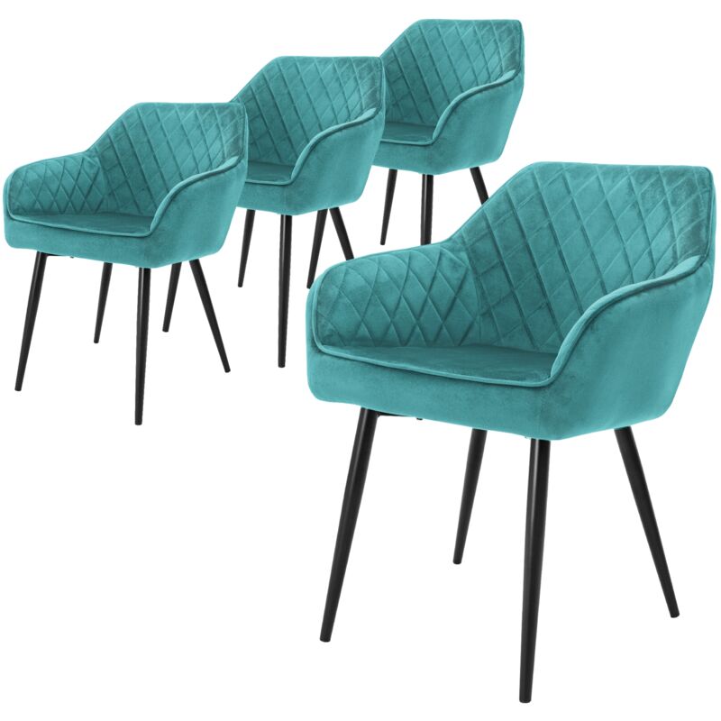 foto del prodotto ml design set di 4 sedie da pranzo con braccioli e schienale in velluto colore turchese poltroncina da soggiorno imbottita gambe in metallo seduta