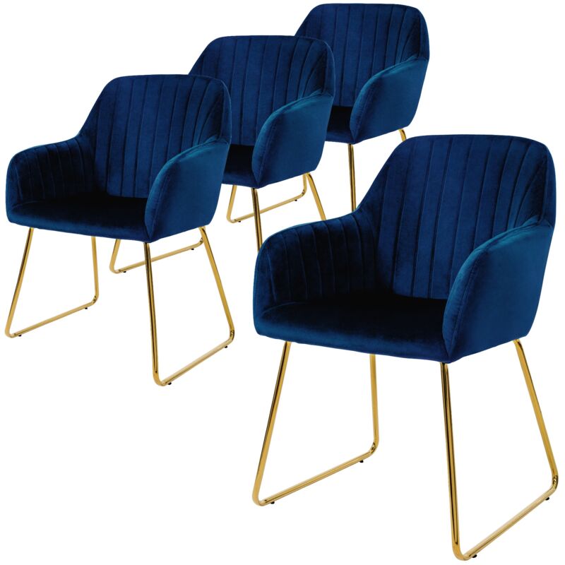 foto del prodotto ml design set di 4 sedie per sala da pranzo in velluto blu sedia da soggiorno con schienale e braccioli sedia da cucina con gambe dorate