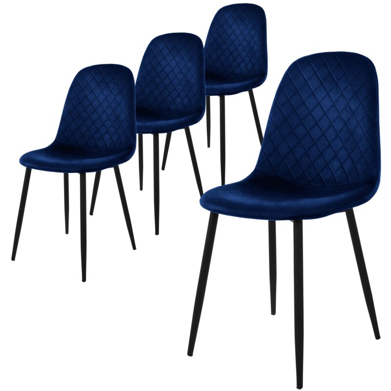 foto del prodotto ml design set di 4 sedie per sala da pranzo rivestimento in velluto blu scuro poltroncine da cucina con schienale e gambe in metallo seduta