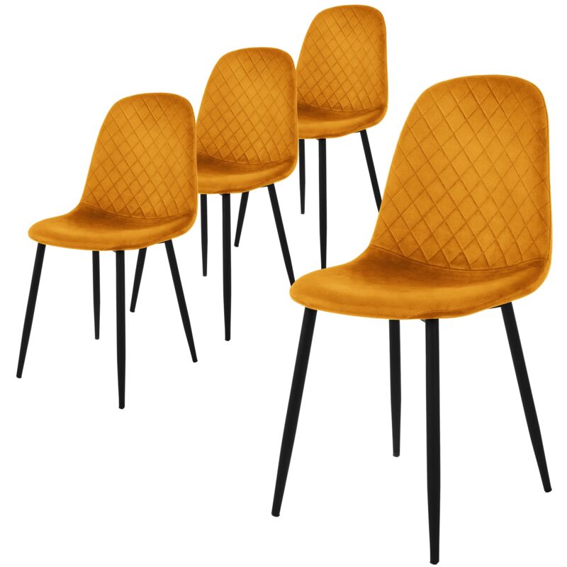 foto del prodotto ml design set di 4 sedie per sala da pranzo rivestimento in velluto giallo senape poltroncine da cucina con schienale e gambe in metallo seduta