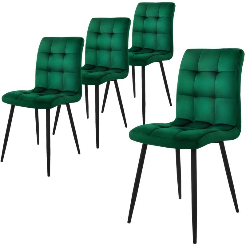 foto del prodotto ml design set di 4 sedie per sala da pranzo rivestimento in velluto verde scuro poltroncine da cucina con schienale e gambe in metallo seduta