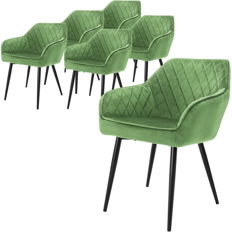 foto del prodotto ml design set di 6 sedie da pranzo con braccioli e schienale in velluto colore verde chiaro poltroncina da soggiorno imbottita gambe in metallo