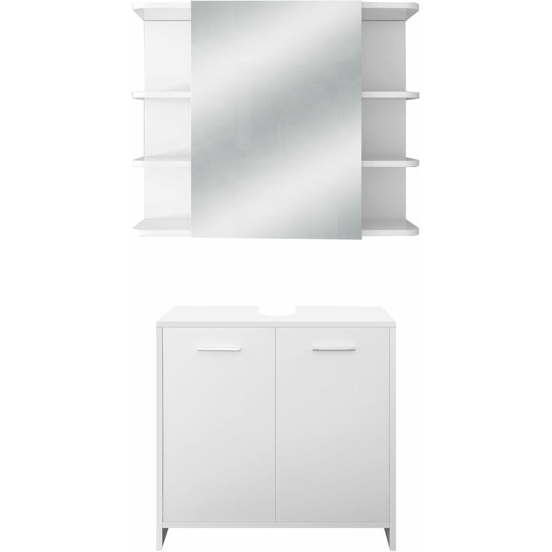 foto del prodotto ml design set di mobili da bagno 2 pezzi mobile per lavabo con armadio a specchio da appendere a parete stile moderno bianco legno mdf spazio di