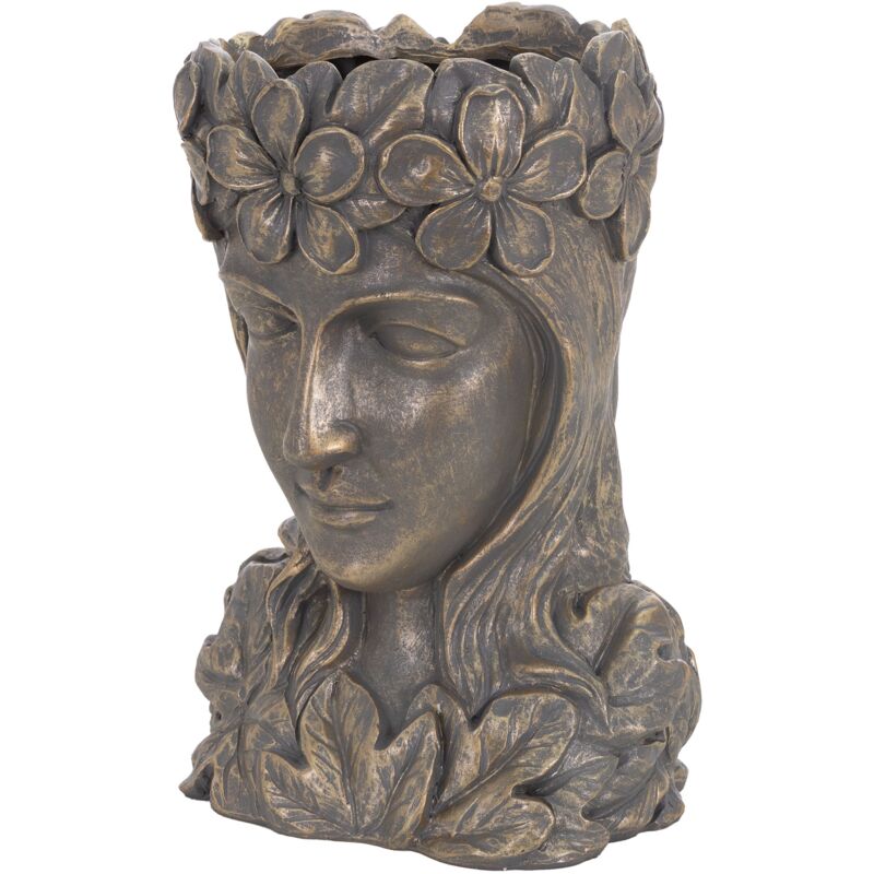 foto del prodotto ml design statua testa dea fioriera 21 x 16 x 32 cm scultura volto di donna vaso di fiori piante grasse in poliresina bronzo decorazione da casa