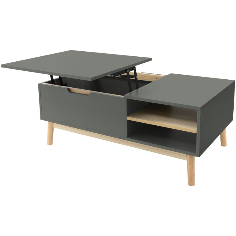 foto del prodotto ml design tavolino 100x56x40 cm verde naturale tavolo da salotto con piano regolabile in altezza gambe in legno di pino comodino da divano con vano