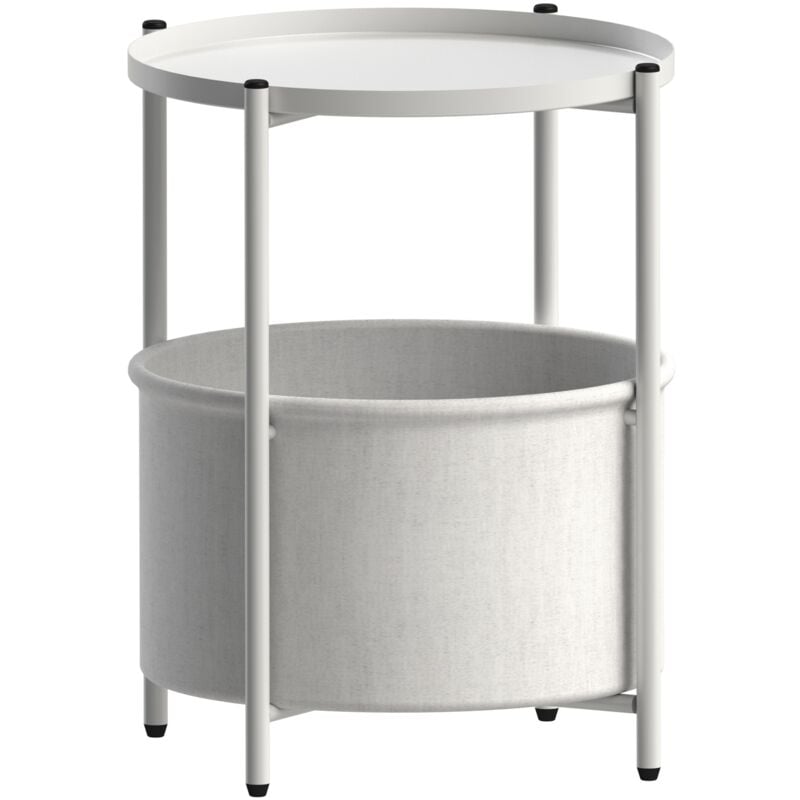 foto del prodotto ml-design - tavolino da caffè salotto con vassoio rimovibile e cesto portaoggetti spazio per stoccaggio in tessuto rotondo bianco 45,5 x 52,5 cm