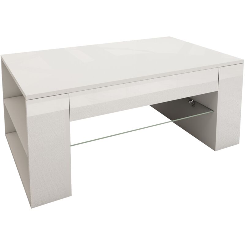 foto del prodotto ml design tavolino da salotto caff t in legno bianco lucido 100 x 42 x 60 cm tavolo da soggiorno divano con ripiano in vetro e 4 scomparti sui lati