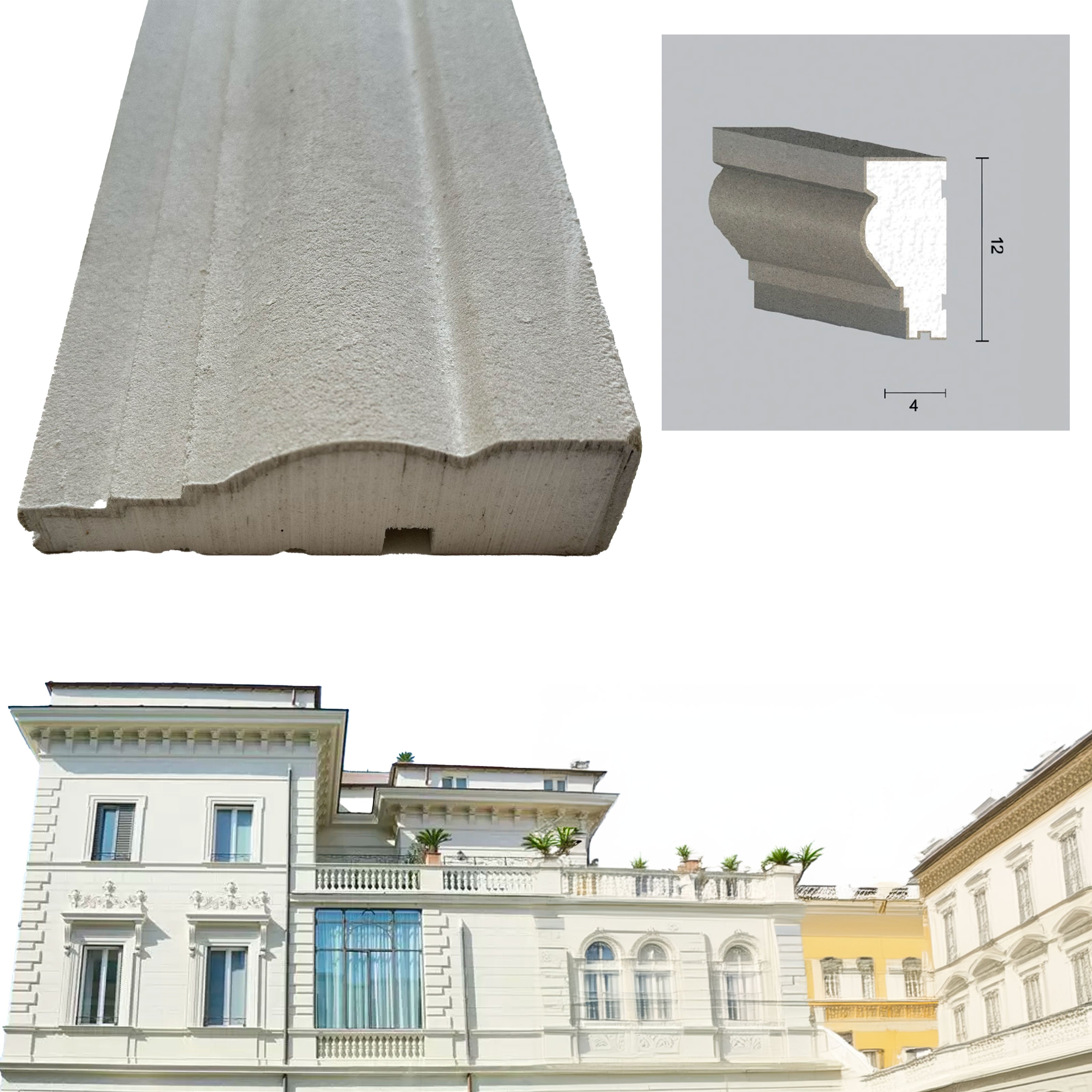 foto del prodotto ml stock pacco da 28ml di cornice decorativa in xps resinata per esterno 12x4x200cm pd073