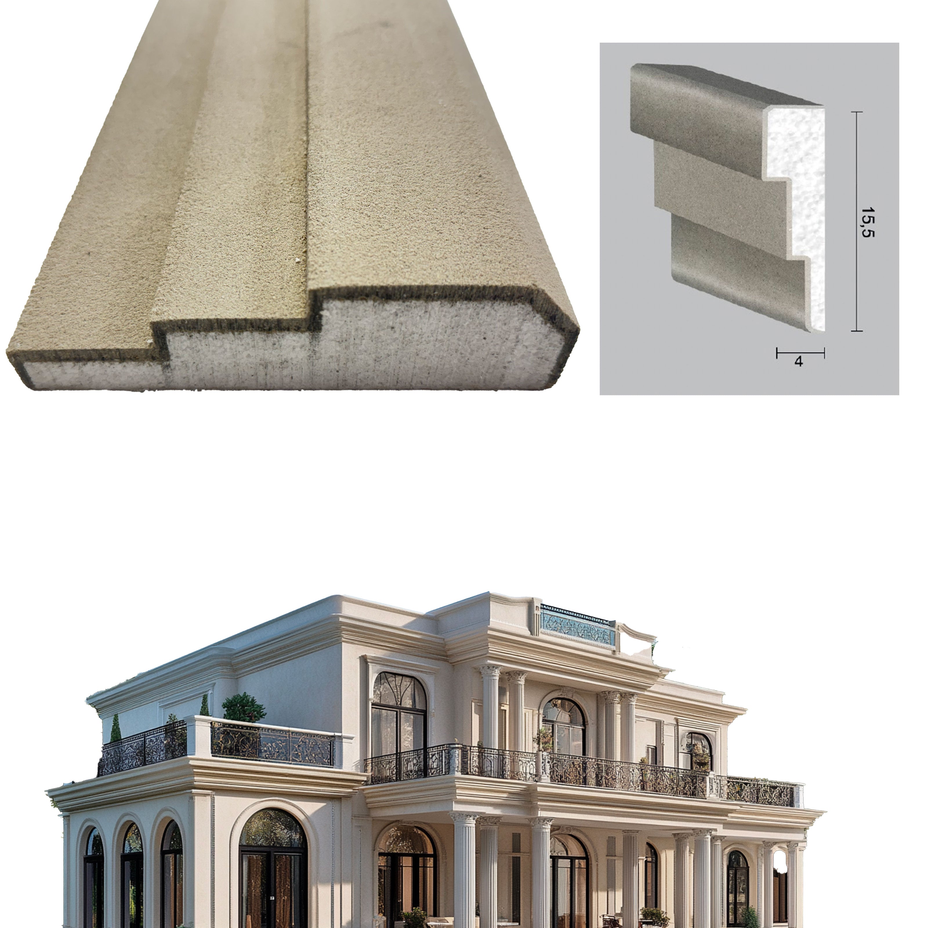 foto del prodotto ml stock pacco da 8ml di cornice decorativa in xps resinata per esterno 15,5x4x200cm pd125