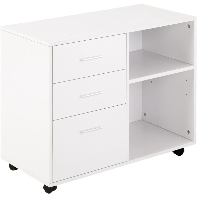 foto del prodotto mobile 3 cassetti 2 ripiani 80x40x65 cm con ruote in truciolare bianco