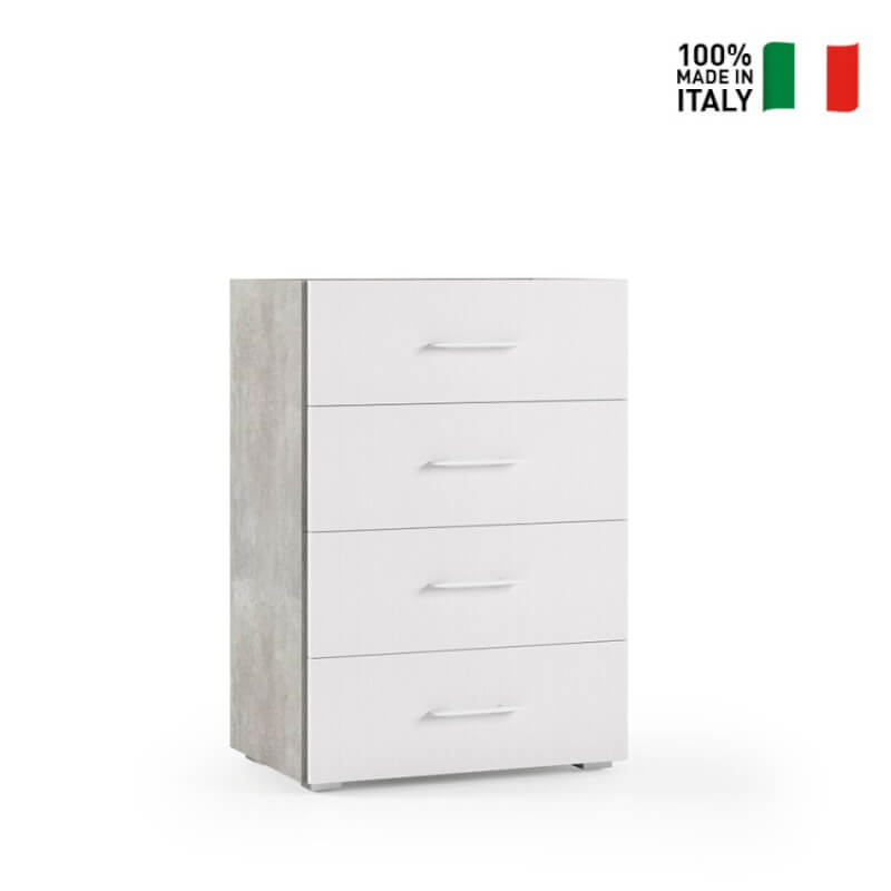 foto del prodotto mobile 4 cassetti guide in metallo e piano con vassoio contenitore cemento frontali bianco
