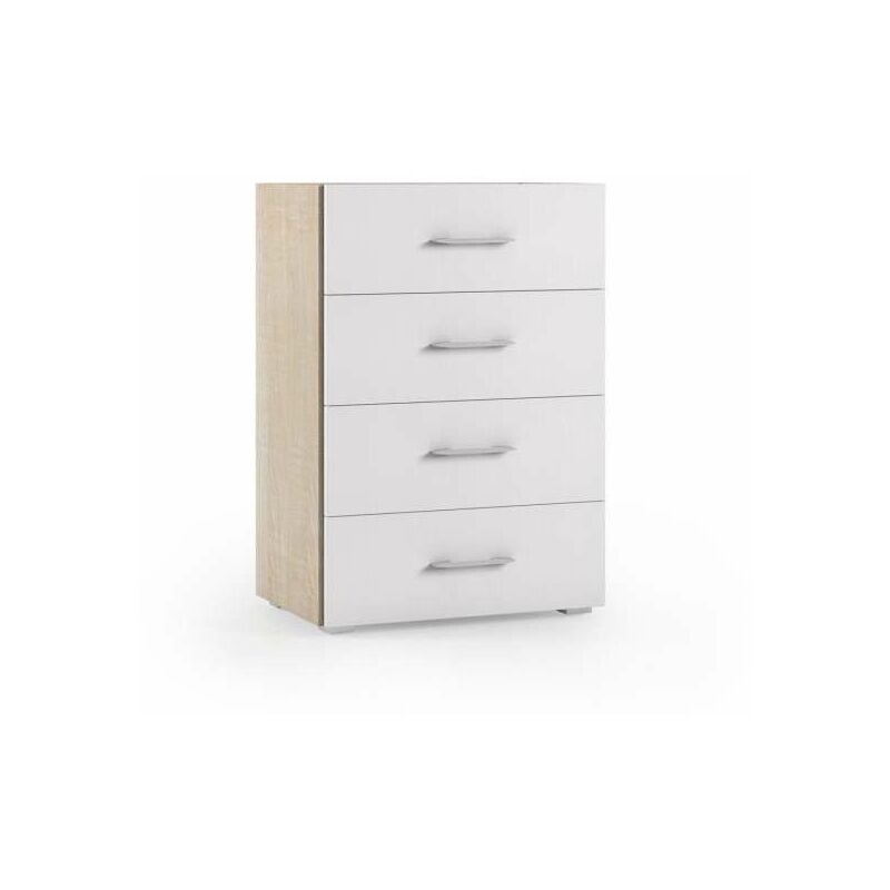 foto del prodotto mobile 4 cassetti guide in metallo e piano con vassoio contenitore rovere con frontali bianco