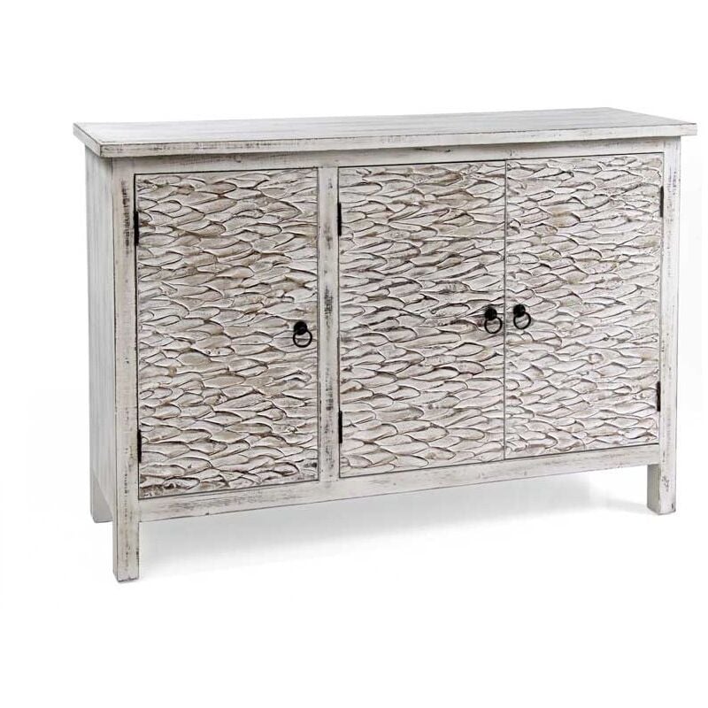 foto del prodotto mobile a 3 ante effetto anticato 120x36xh81cm in colore bianco sporco
