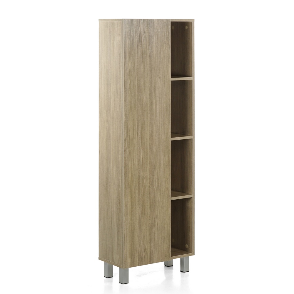 foto del prodotto mobile a colonna per bagno 50x140x24 cm 1 anta 4 ripiani in melaminico rovere scuro
