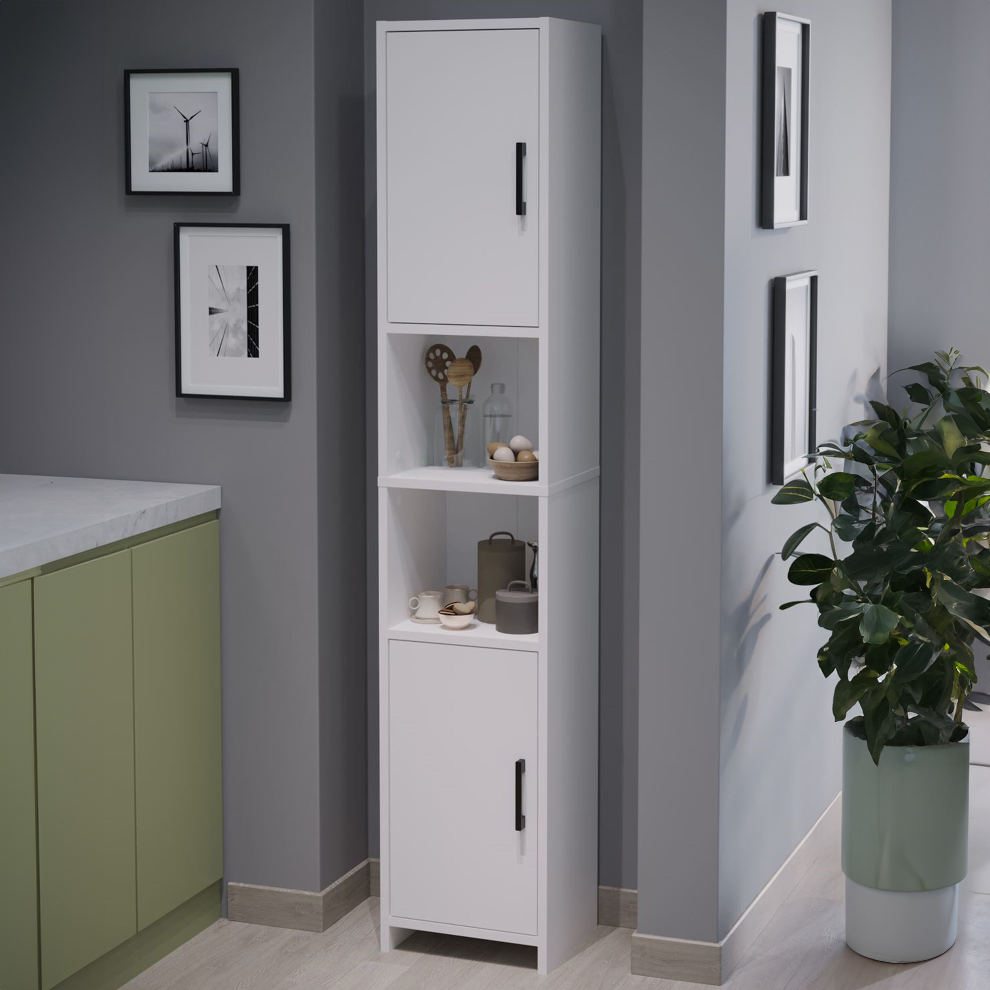 foto del prodotto mobile a colonna rautrina a 2 ante e scomparti aperti 180 x 35 x 30 cm bianco en.casa 
