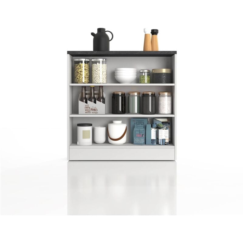 foto del prodotto mobile a giorno sole per cucina con 3 ripiani, scaffale multiuso per salotto, ingresso e sala da pranzo in legno, 90x90x25 cm, bianco lucido e report