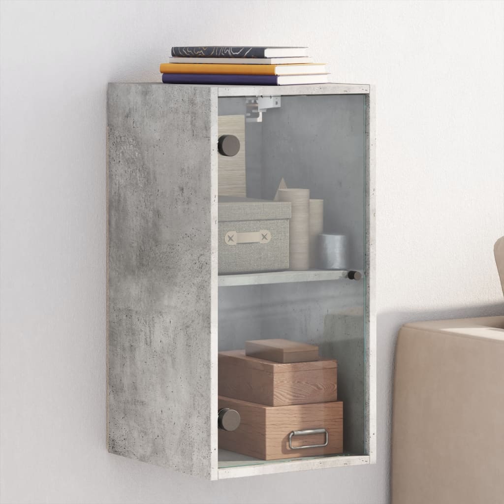 foto del prodotto mobile a muro con ante in vetro grigio cemento 35x37x68,5 cmcod mxl 87153