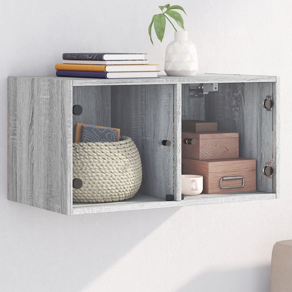 foto del prodotto mobile a muro con ante in vetro grigio sonoma 68,5x37x35 cm