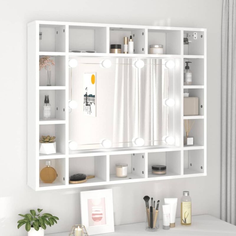 foto del prodotto mobile a specchio con led con 16 scomparti elegante vari colori colore bianco