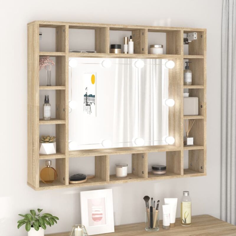 foto del prodotto mobile a specchio con led con 16 scomparti elegante vari colori colore marrone