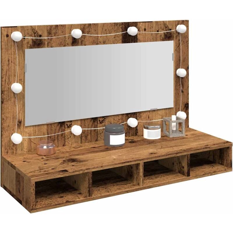 foto del prodotto mobile a specchio con led legno antico 90x31,5x62 cm vidaxl