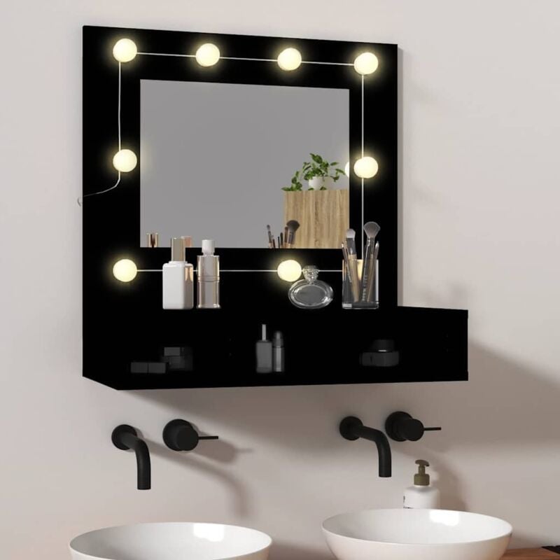 foto del prodotto mobile a specchio con led nero 60x31,5x62 cm vidaxl