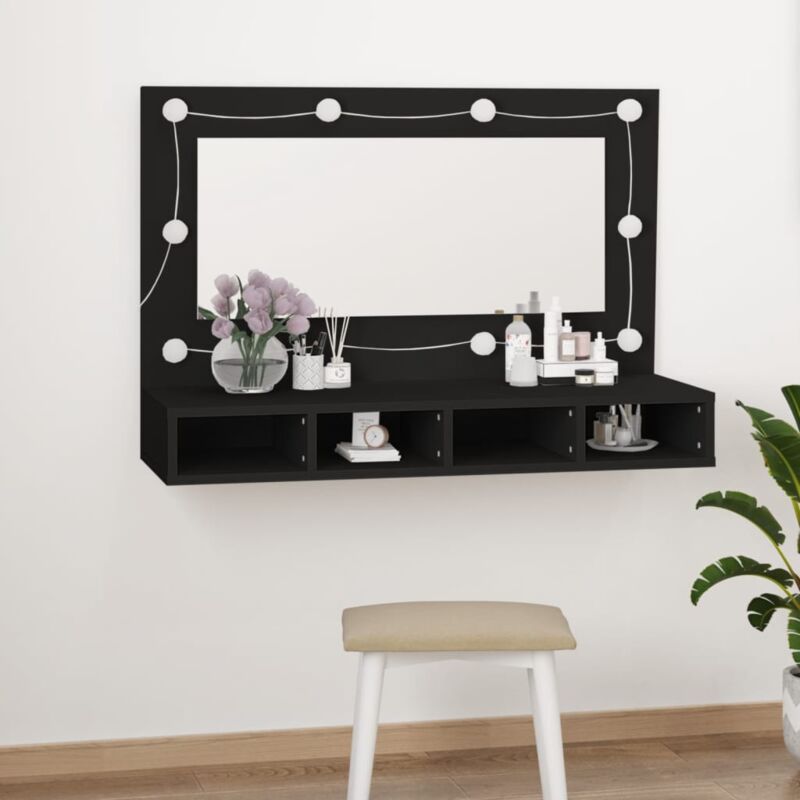 foto del prodotto mobile a specchio con led nero 90x31,5x62 cm