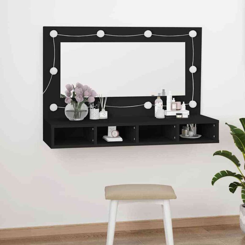 foto del prodotto mobile a specchio con led nero 90x31,5x62 cm - vidaxl
