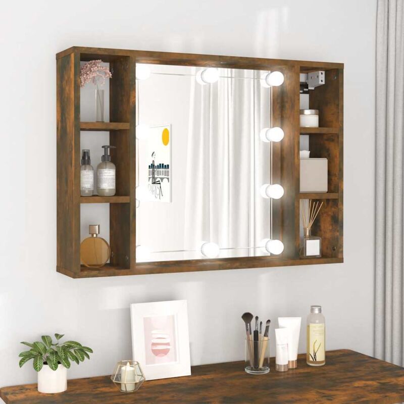 foto del prodotto mobile a specchio con led rovere fumo 76x15x55 cm vidaxl