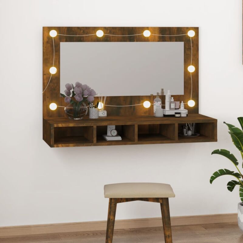 foto del prodotto mobile a specchio con led rovere fumo 90x31,5x62 cm vidaxl