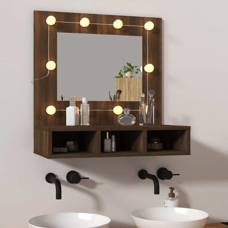 foto del prodotto mobile a specchio con led rovere marrone 60x31,5x62 cm cod mxl 64755