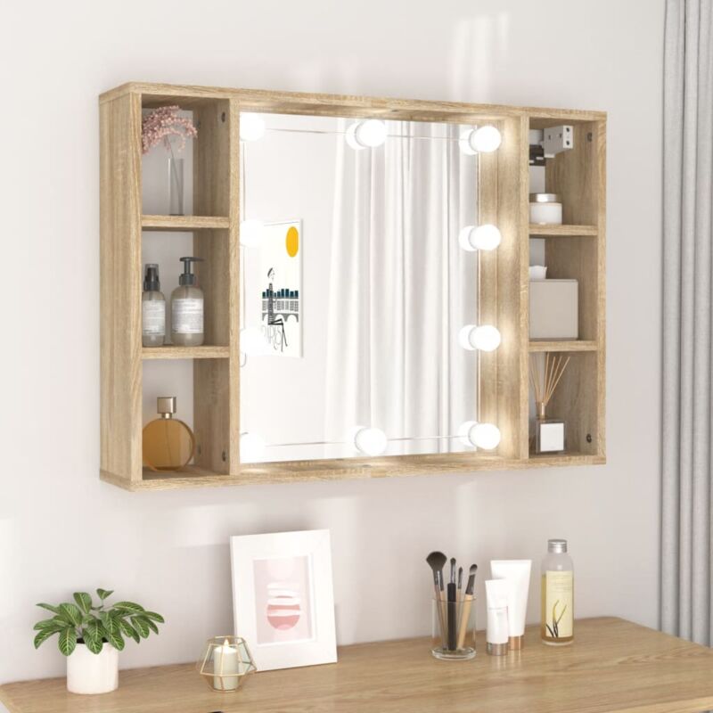 foto del prodotto mobile a specchio con led rovere sonoma 76x15x55 cm vidaxl