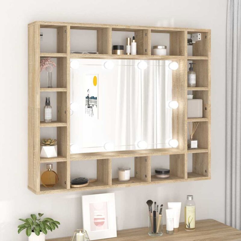 foto del prodotto mobile a specchio con led rovere sonoma 91x15x76,5 cm vidaxl