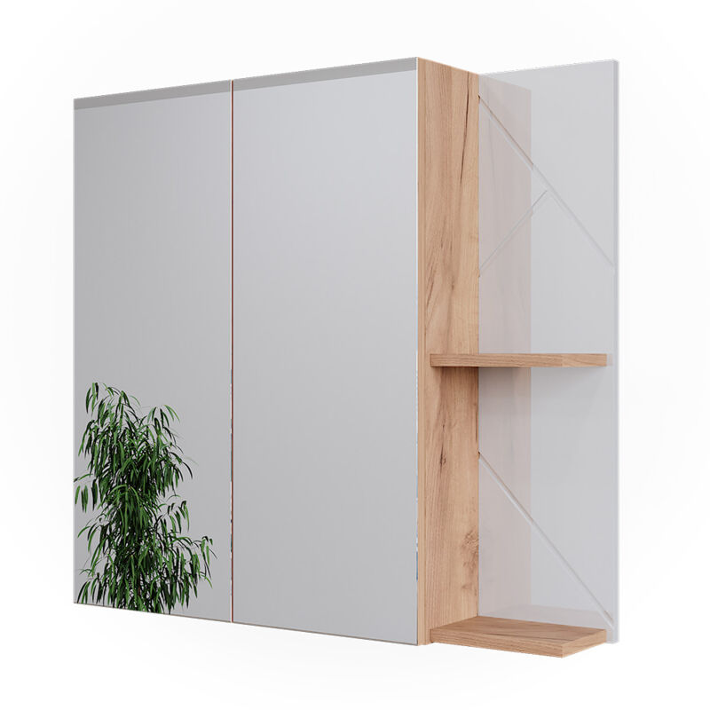 foto del prodotto mobile a specchio per il bagno irma, rovere goldkraft bianco lucido, 80 x 75 cm vicco