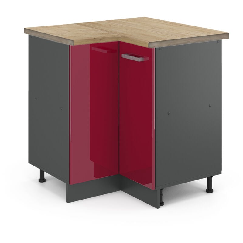 foto del prodotto mobile ad angolo cucina r line, rosso bordeaux lucido, 75.6 cm , pl rovere vicco