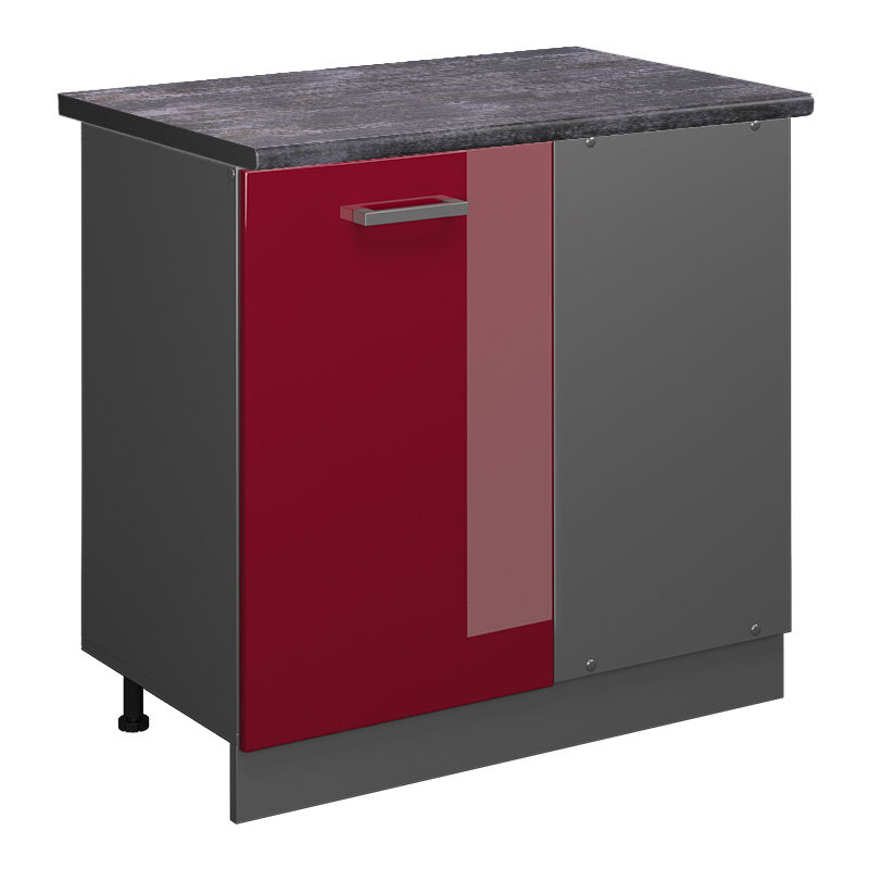 foto del prodotto mobile ad angolo cucina r line, rosso bordeaux lucido, 86 cm , pl antracite vicco
