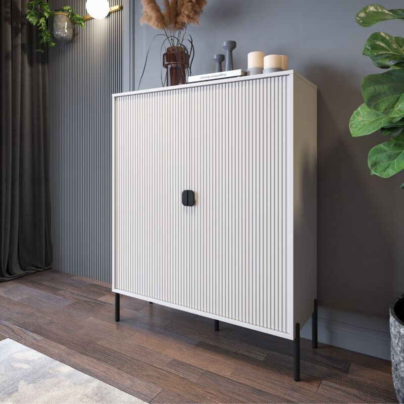 foto del prodotto mobile alto con 2 ante e frontali cannettati colore cashmere opaco 103,6x129,4h cm lotus