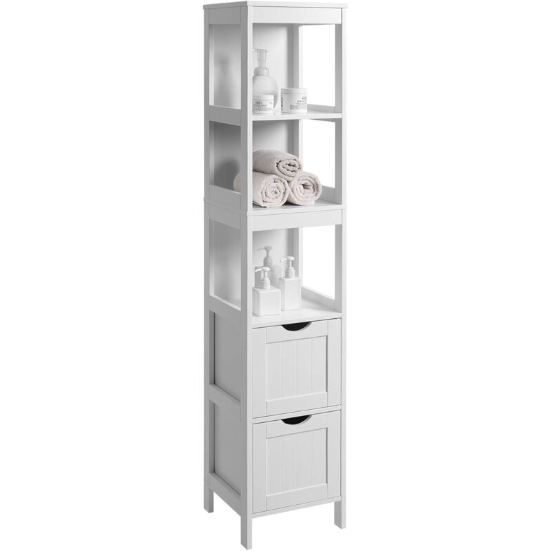 foto del prodotto mobile alto da bagno, armadietto da bagno con 2 cassetti e 3 scomparti aperti, 30 x 30 x 141,5 cm, per bagno, soggiorno, cucina, bianco vasagle