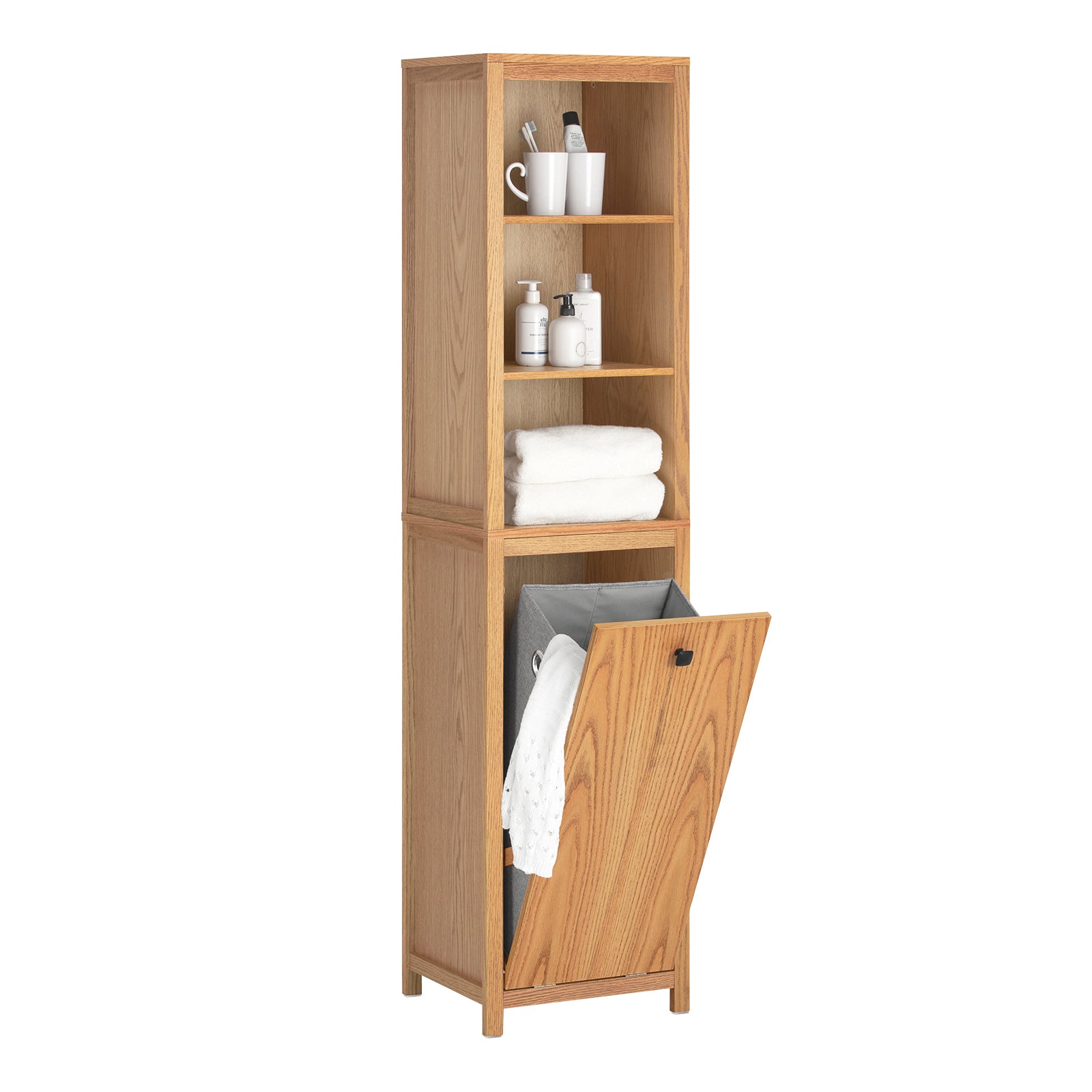 foto del prodotto mobile alto da bagno colonna bagno con portabiancheria armadio da terra 40x35x173cm bzr95 n naturale