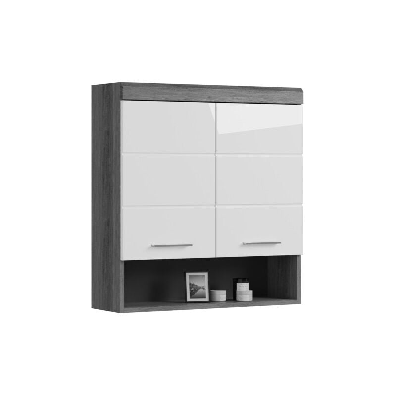 foto del prodotto mobile alto da stoccaggio scott 2 porte grigio scuro e bianco 74x79x24 cm