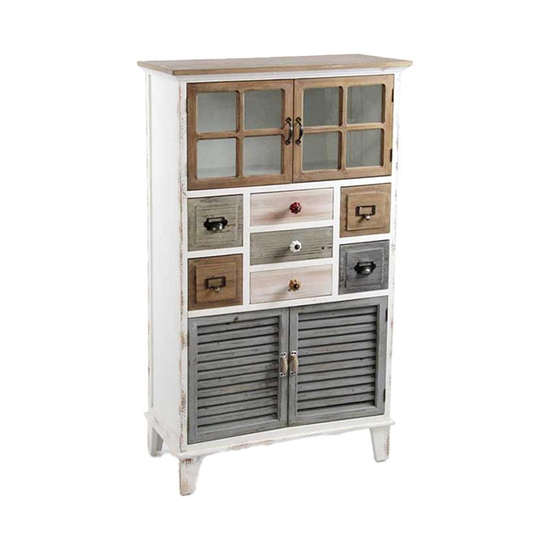 foto del prodotto mobile anticato portofino con struttura in legno bianco e cassetti con maniglie di colori vari 70x36x123h cm