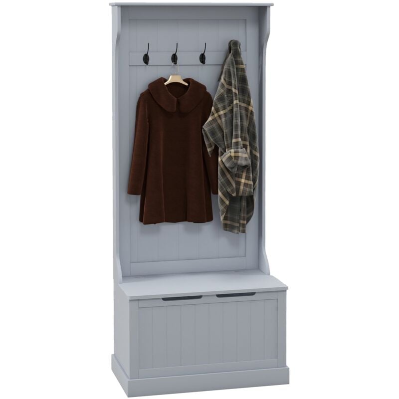 foto del prodotto mobile appendiabiti con panca contenitore 71,5x39,5x170 cm in legno grigio