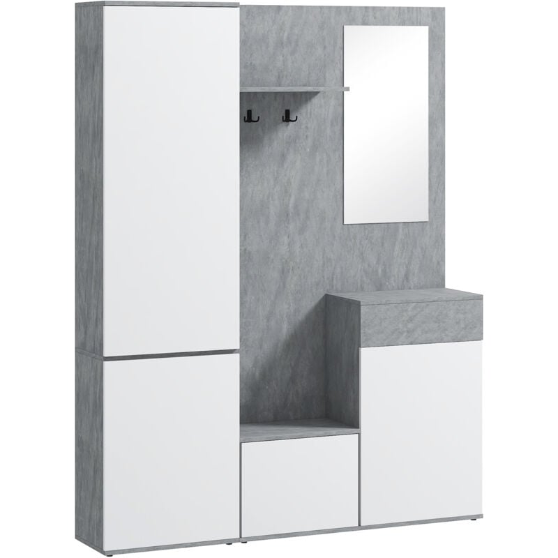 foto del prodotto mobile attaccapanni da ingresso 4 in 1 in truciolato grigio homcom