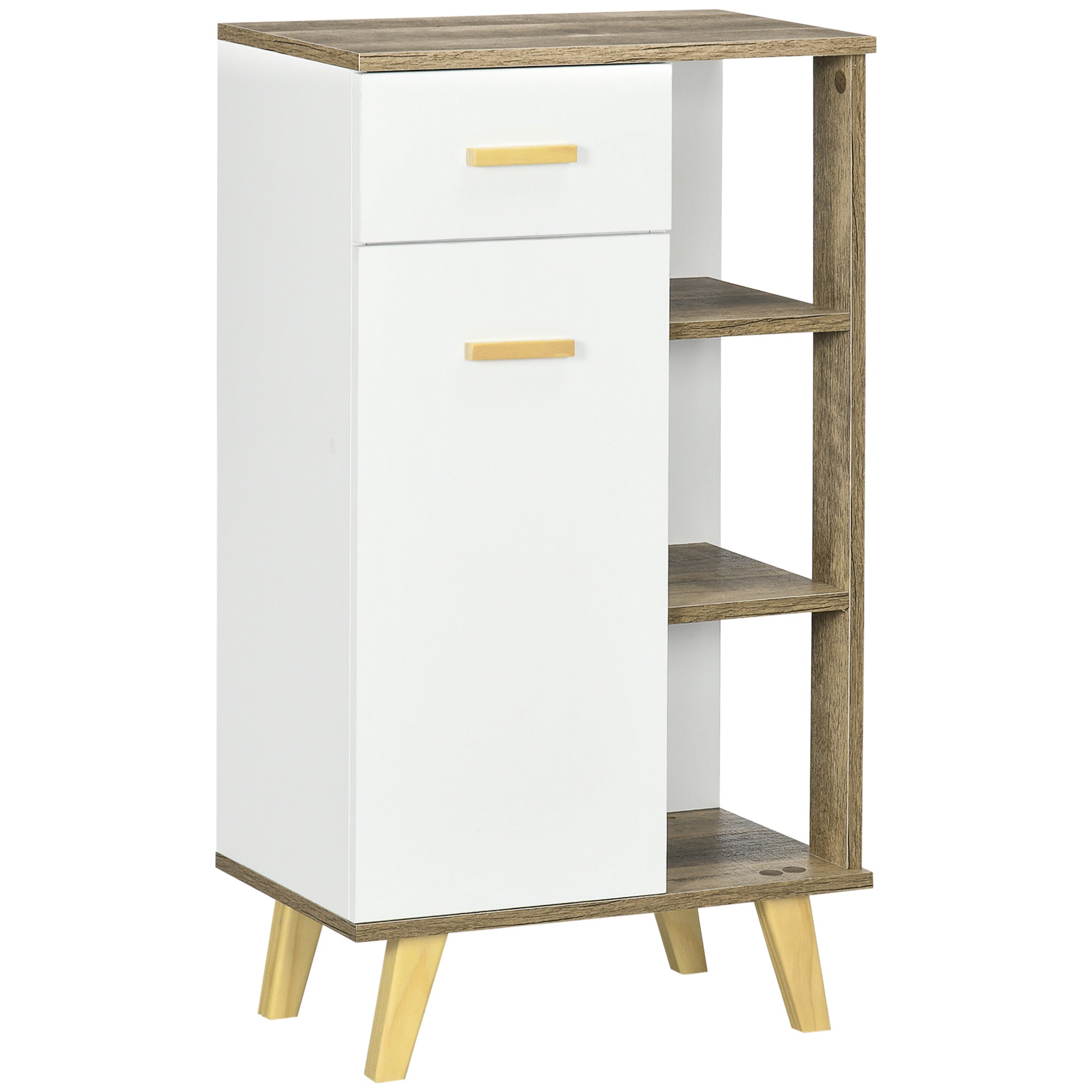 foto del prodotto mobile bagno 1 anta 1 cassetto 50x30x89 cm in truciolare e legno di pino bianco