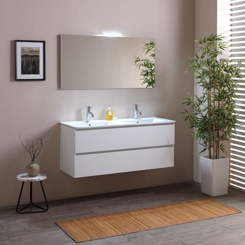 immagine 0 del prodotto mobile bagno 120 cm con 2 cassetti bianco doppio lavabo luce a led berlin