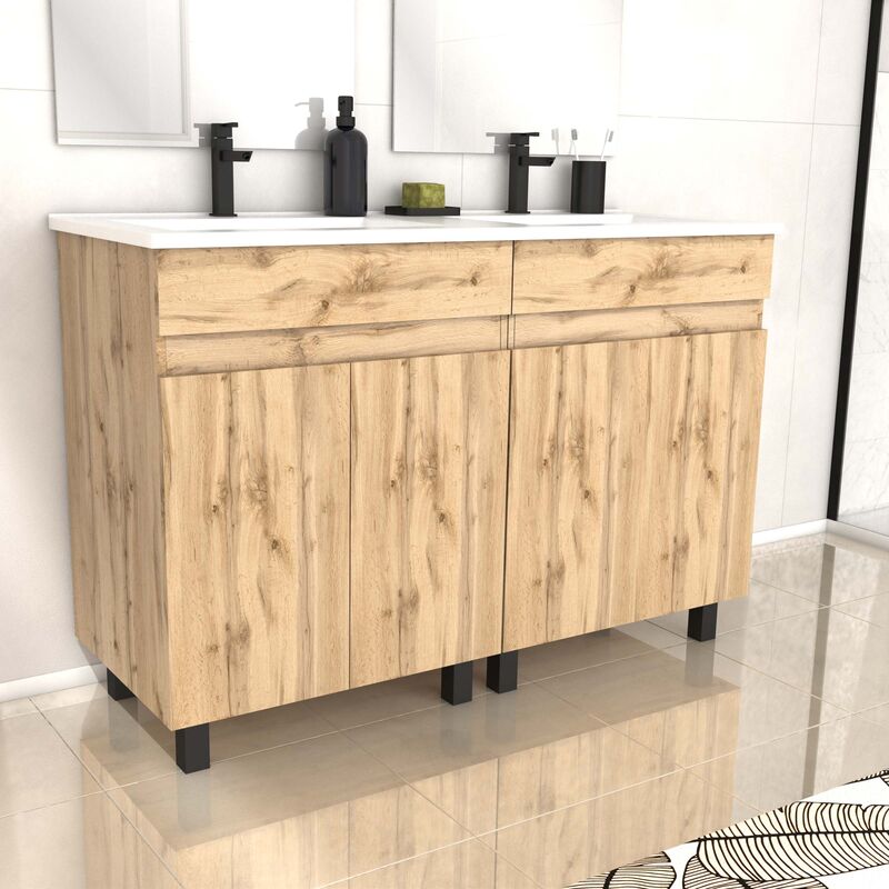 foto del prodotto mobile bagno 120cm 4 anterovere naturale lavabo ceramica bianca timber 120