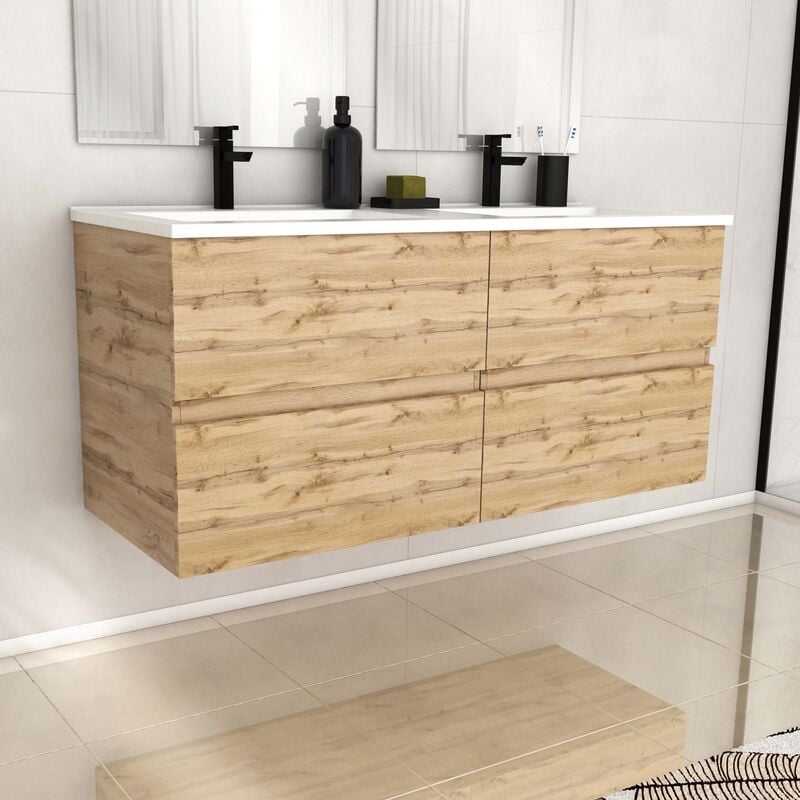 foto del prodotto mobile bagno 120cm 4 cassettirovere naturale lavabo ceramica bianca timber 120